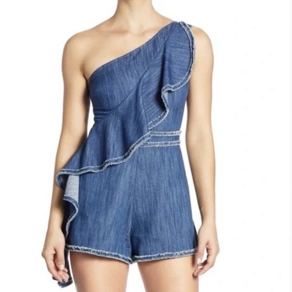 Alexis Pants - Alexis Denim One-Shoulder Jumpsuit